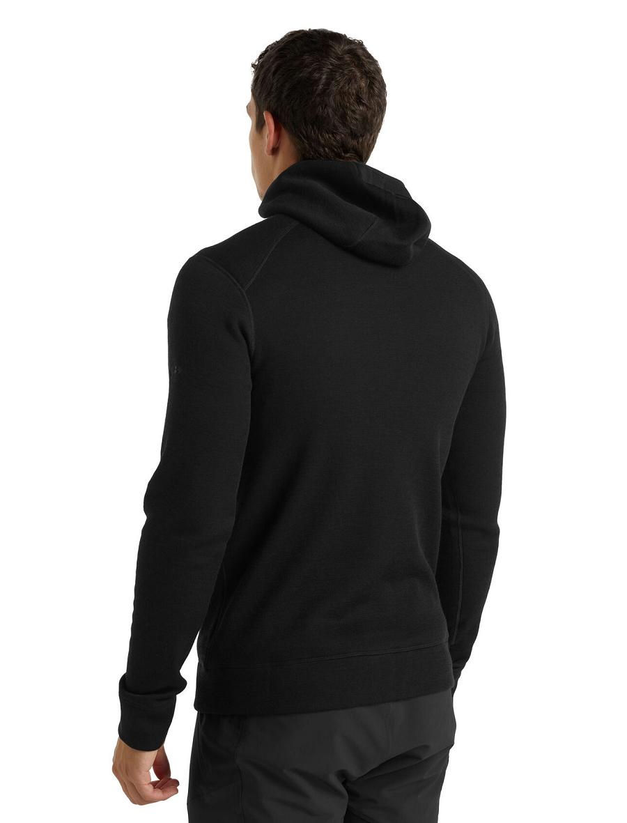 Men's Icebreaker RealFleece® Merino Elemental Long Sleeve Zip Hood Jackets Black | CA 1706MQZA